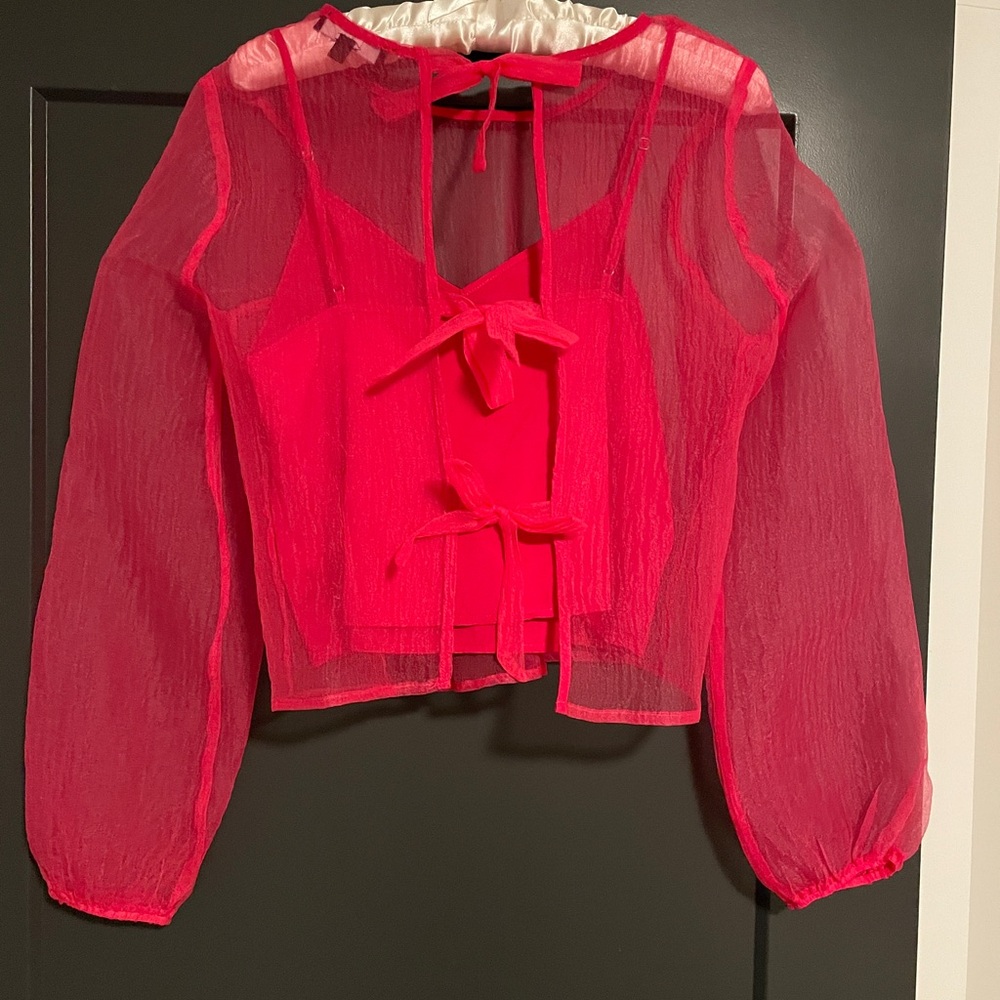 Lulus Hot Pink sheer shirt ! - Picture 4 of 5